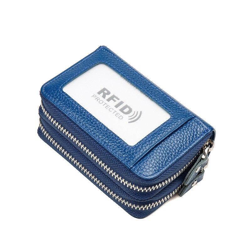 Fashion Women Card Holder Genuine Leather Double Zipper Large Capacity Female Wallet Purse