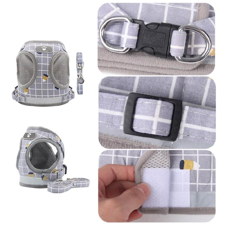 Dog Plaid Vest with Reflective Stripes Dog Harness Leash Pet Doggy Cat Supplies