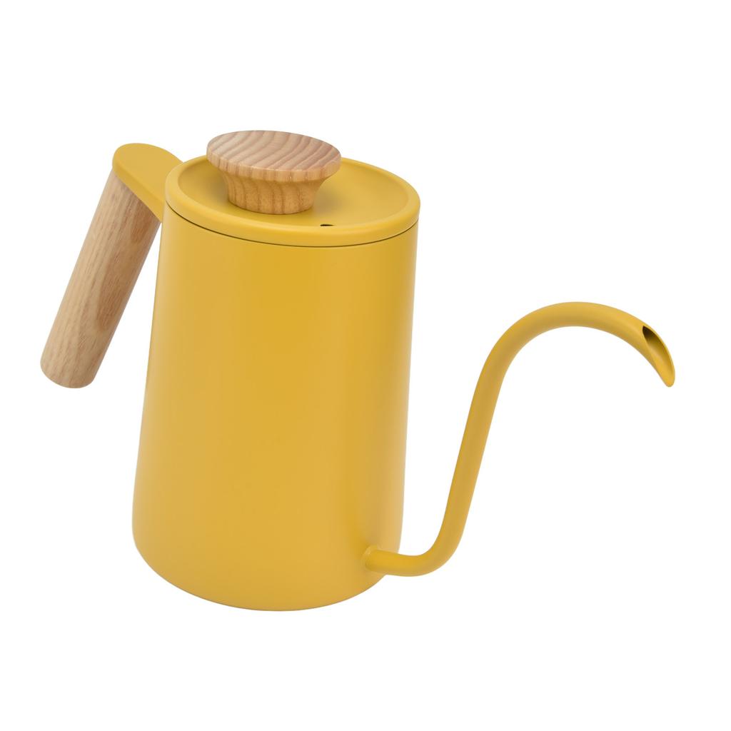 Dzbanek do kawy ze stali nierdzewnej z wylewką typu gęsia szyjka, czajnik do herbaty z długą wylewką, ręczny ekspres do kawy, żółty 600 ml