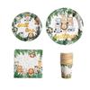 Jungle Animals Disposable Tableware Set: Napkins, Plates, and Cups for High-End Restaurants and Hotels (4-Piece).