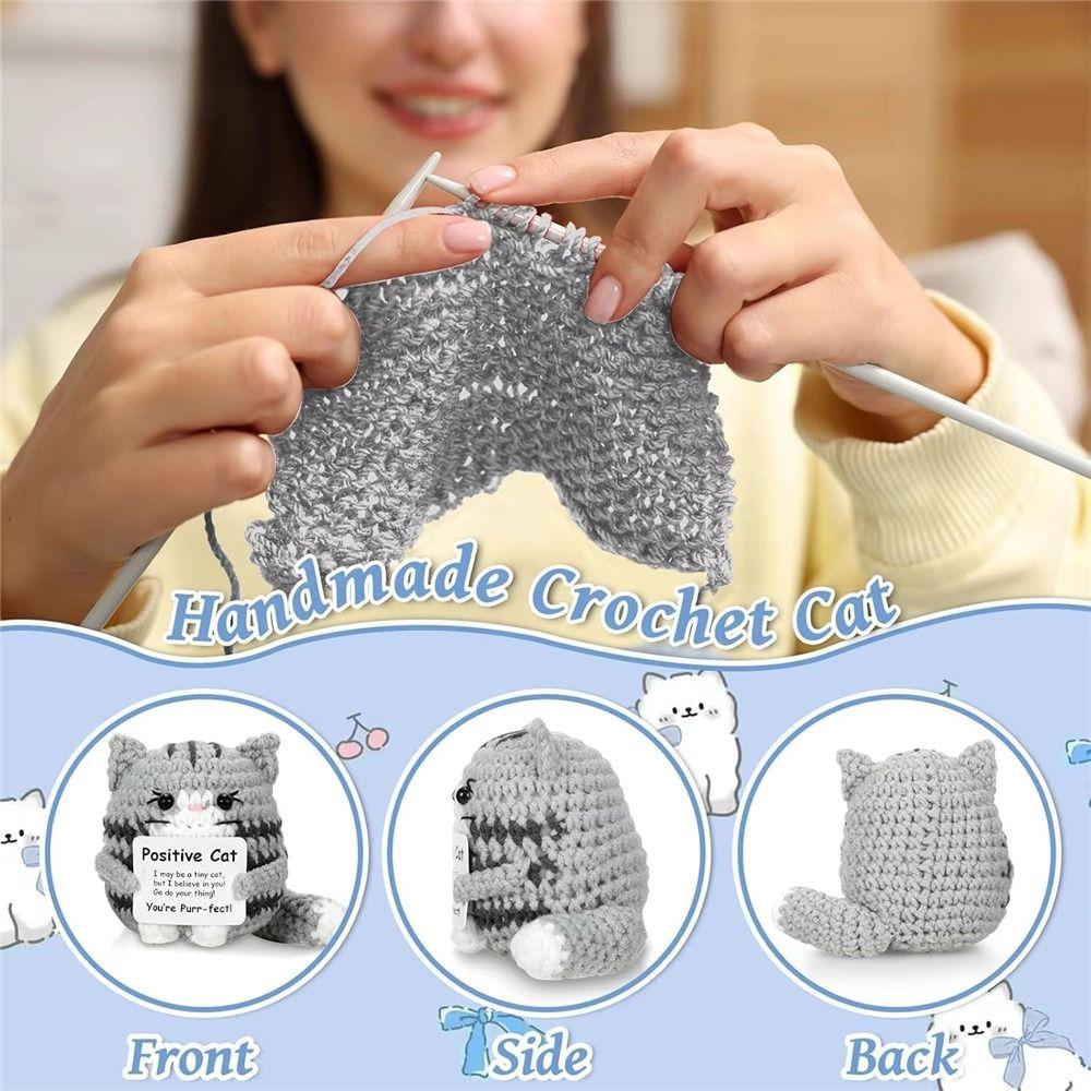 Handmade Knitted Crochet Cat Doll Carton Yarn Positive Energy Cat Doll  Home Decoration