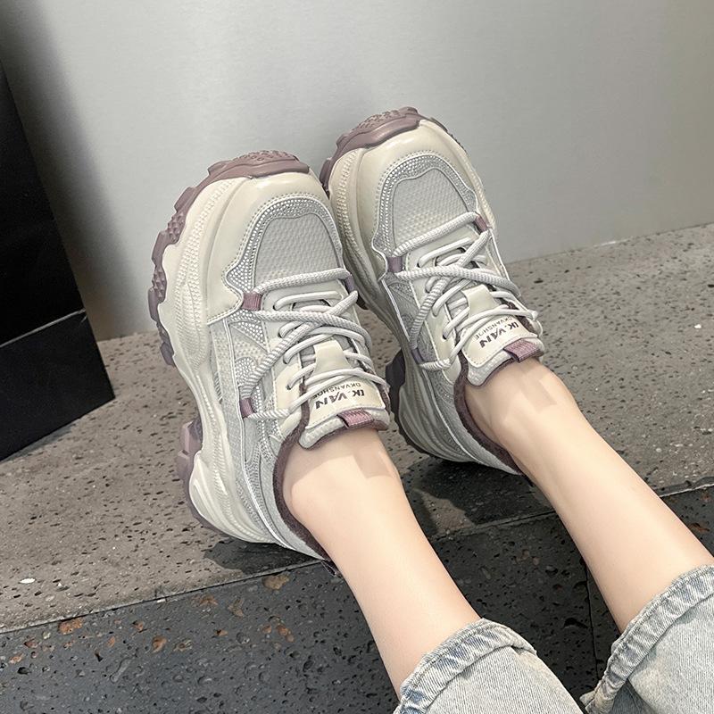 Leather dad shoes spring new thick-soled breathable casual sneakers