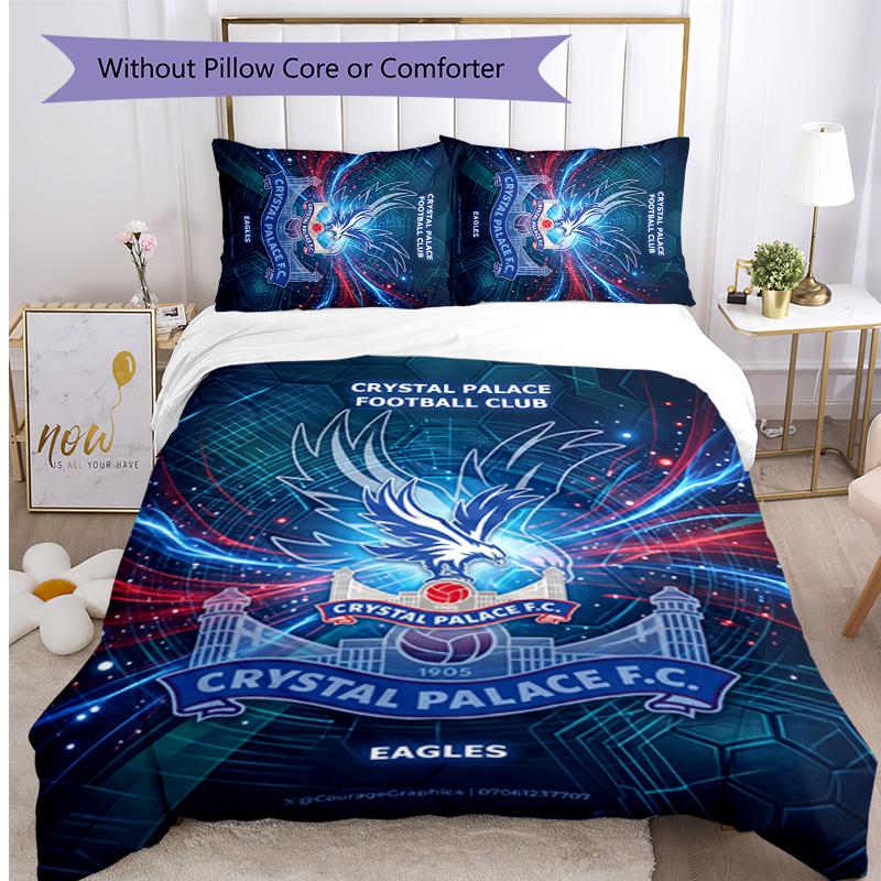 Crystal Palace Football Printed 3 Pieces Bedding Set, Comfortable Skin Friendly Bedroom Duvet Cover Set