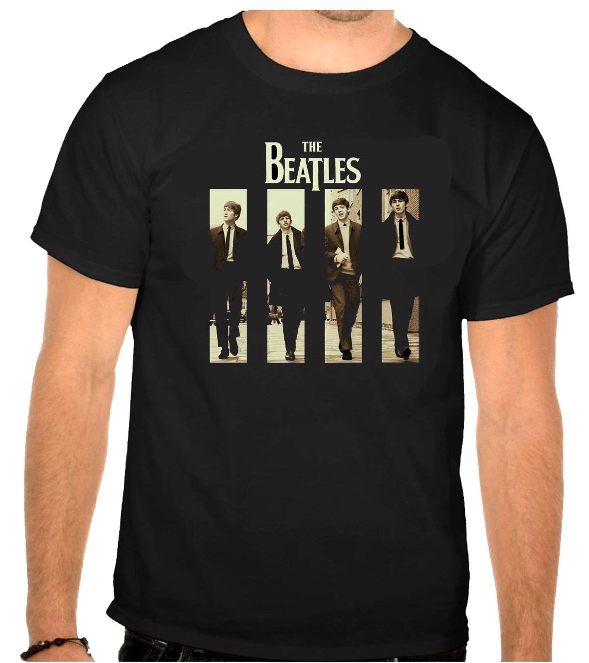 Beatles Rock Music Logo Black 100% Cotton T-shirt Mens Tees Top -1308- 2XL