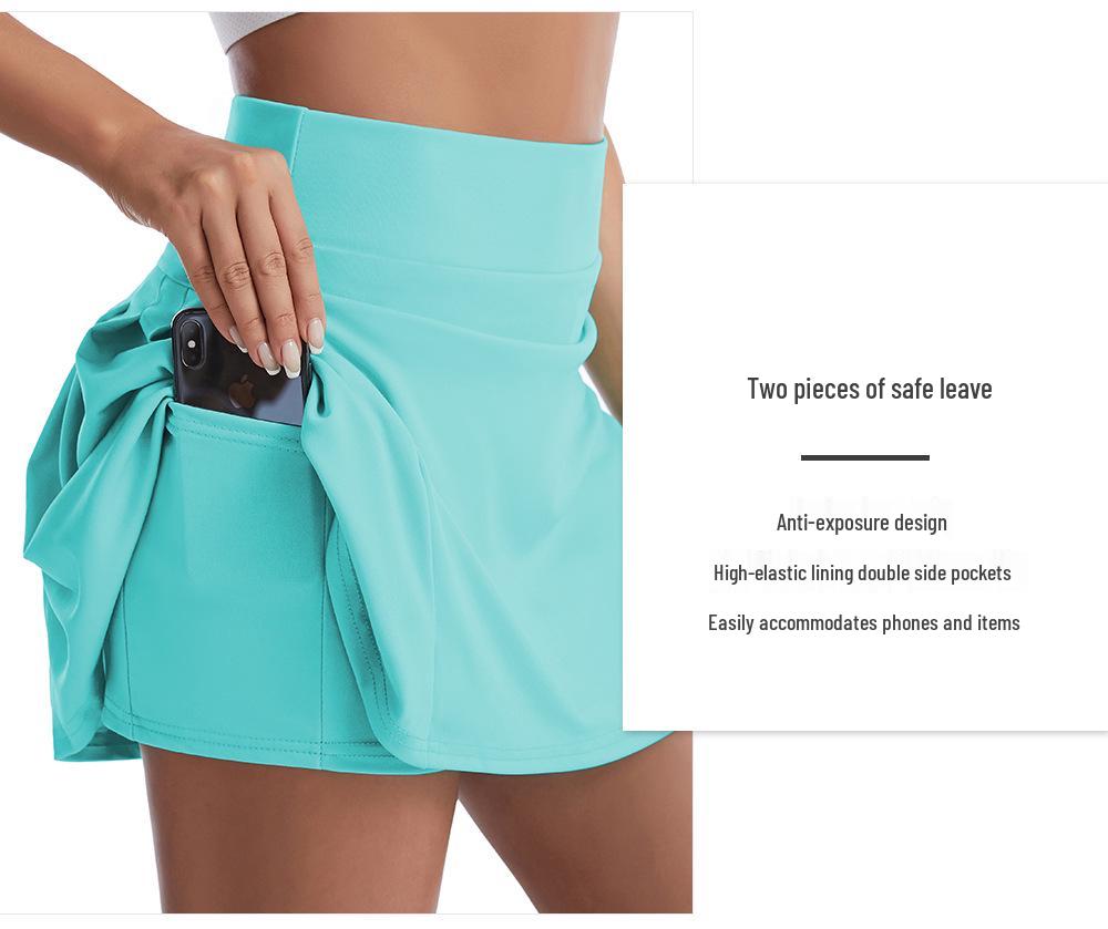 Women's Silk Grid Anti-Exposure Yoga Skort - Spring/Summer Sweat-Wicking Badminton & Tennis Training Skirt