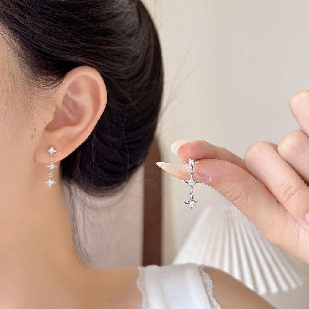 925 Silver Geometry Studs Earring for Women Splicing Korean Hip Hop Versatile Jewelry Gift