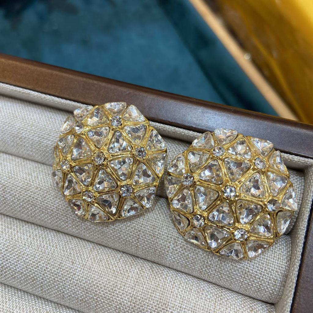 Medieval Vintage Earrings Court Vintage Light Luxury Gemstone Geometric Hexagonal Stud Earrings