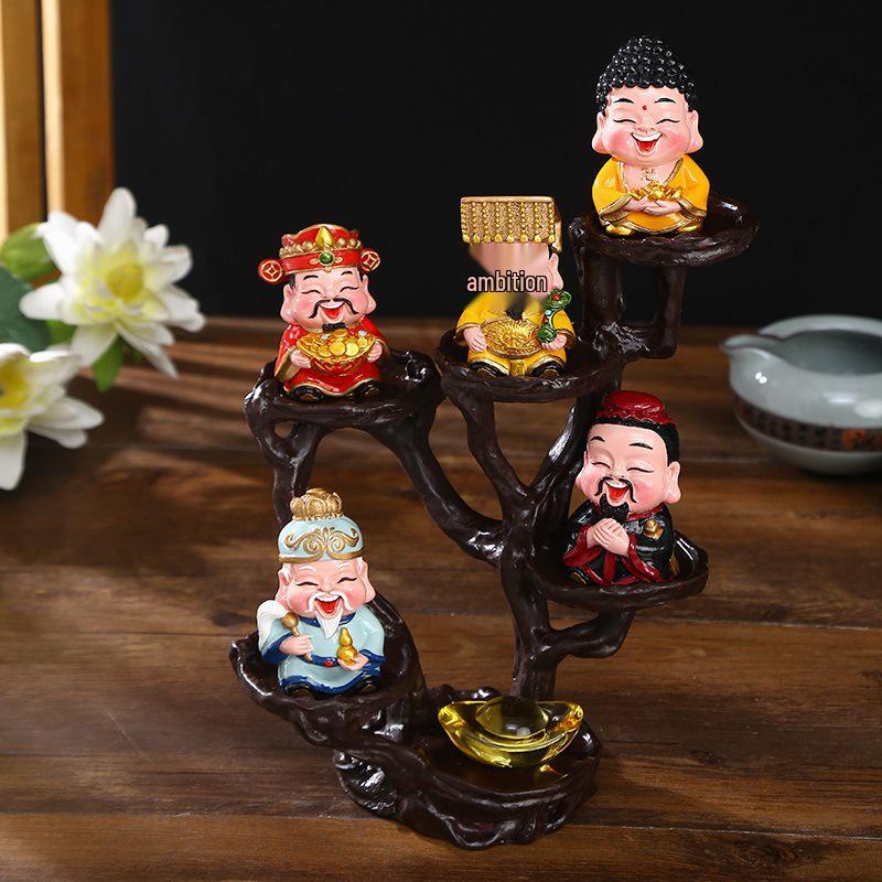Xile Wufu God of Wealth Figurines for Home and Office Decoration