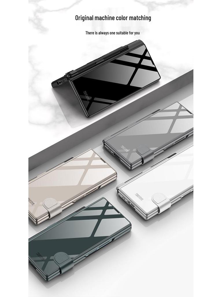 Samsung Z Fold 6 Leather Flip Case with Pen Slot and Glass Cover – Stylish and Business-Friendly.