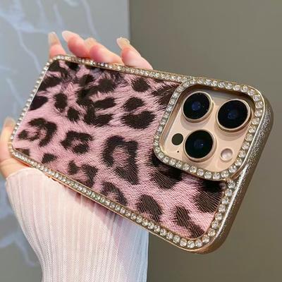 Luxury Leopard Print Case For iPhone 16 Pro Plating Bling Diamonds Cover Funda For iPhone 16 Pro Max 16Plus 15 14 13 12 11 Shell