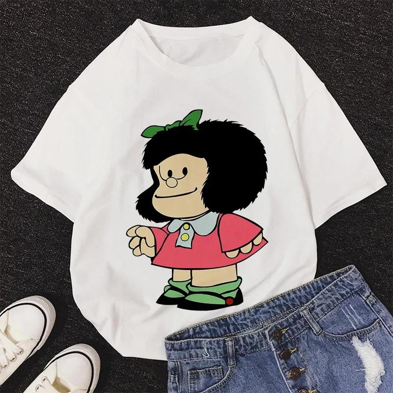 Mafalda Kawaii Graphic Print T-shirt Women Harajuku Aesthetic Pink Tops Y2k Casual Tshirt 2026 Newest Summer Fashion Female T Shirt