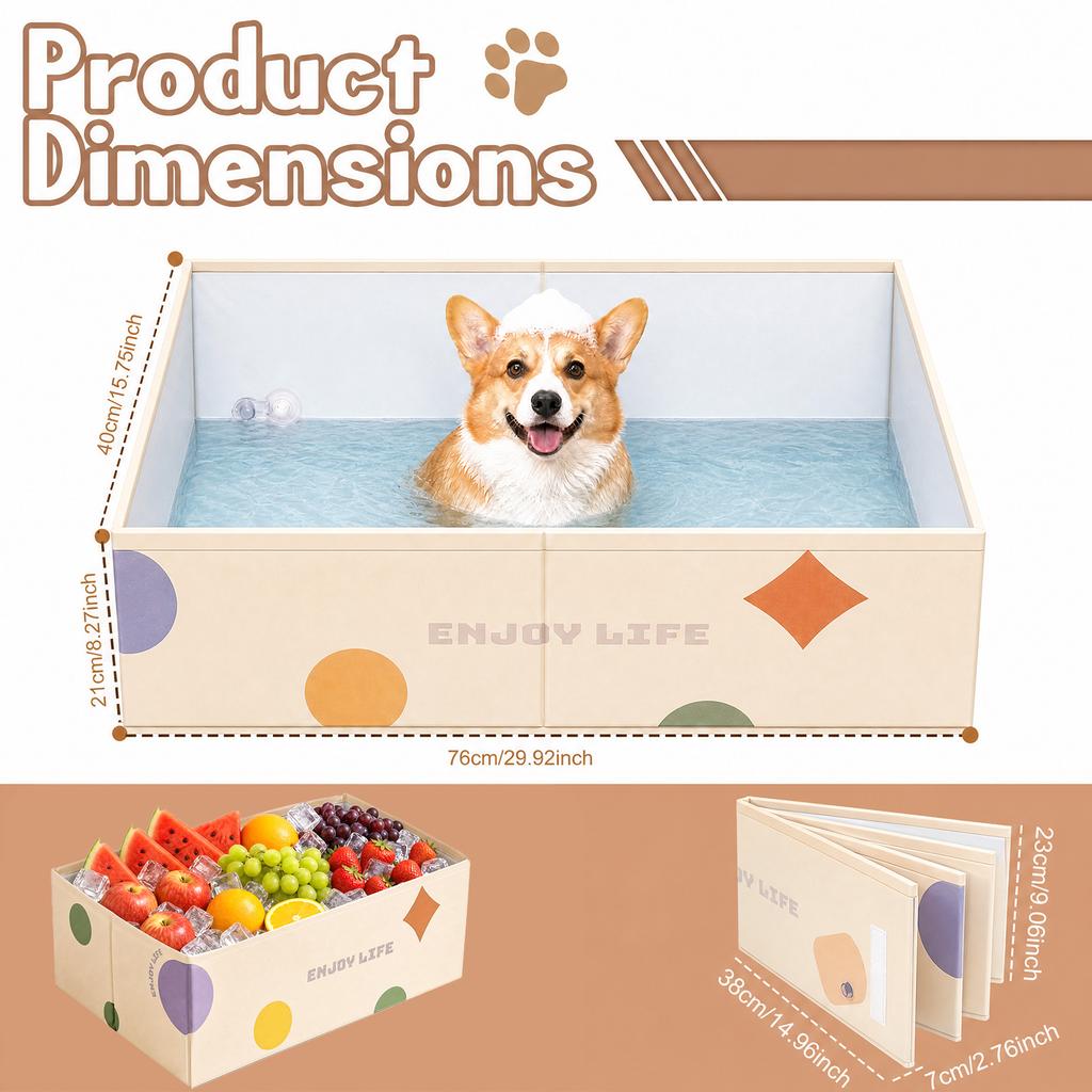 Foldable Dog Bathtub PVC Portable Pet Bath Tub with Side Drain Lightweight Dog Cat Wading Pool for Indoor Outdoor Pet Supplies
