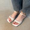 French Retro Simple One-word Buckle Sandals Women's New Versatile Low-heeled Hollow Roman Shoes