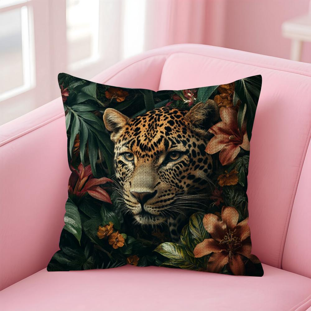Fashion Leopard Cushion Cover Natural Linen Pillow Case Double-Sided Print Decorative Sofa Pillowcase Home Decor Gift