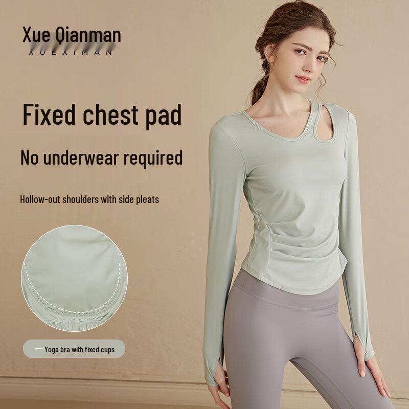 Xue Qiman Women s Hollow Long Sleeve Yoga & Sports Top with Chest Pad M (95-110 jin, size up if between)