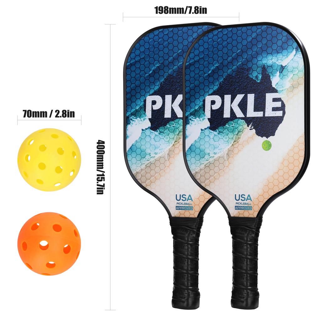 Fiberglas sada pickleballových raket Sada 2 raket a 4 okurkových míčků