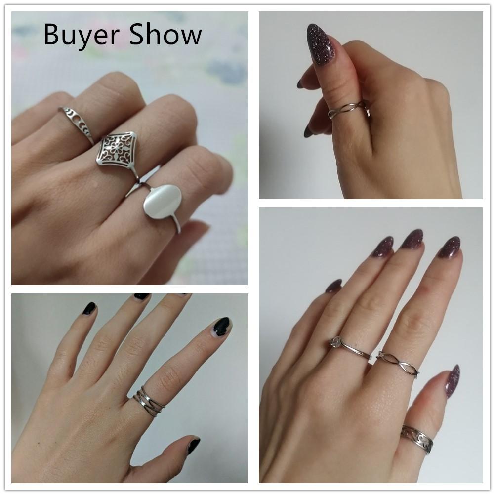 Stainless Steel Women's Ring Simple Heart Butterfly Moon Phase Geometric Finger Rings Wedding Gift for Lover