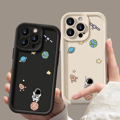 Roztomilý astronautský potisk TPU Měkký matný kryt na telefon pro iPhone 16 Pro Max 15 14 Pro 13 12 11 XS XR 8 7 Jednobarevný Nárazuvzdorný Ochrana objektivu Zadní kryt