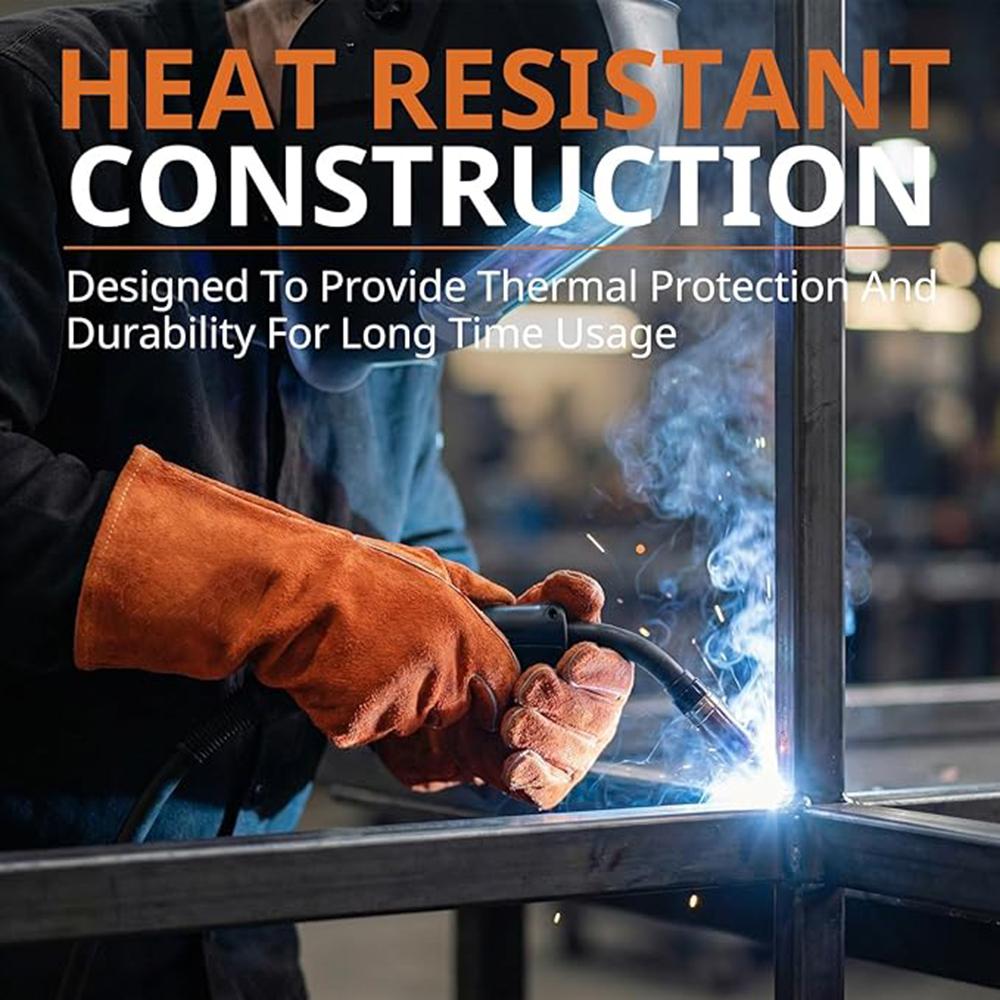 662°F Heat Resistant Welding Gloves 100% Cowhide Leather Kevlar Stitching 14" Extended Cuff TIG MIG Forge Bulk