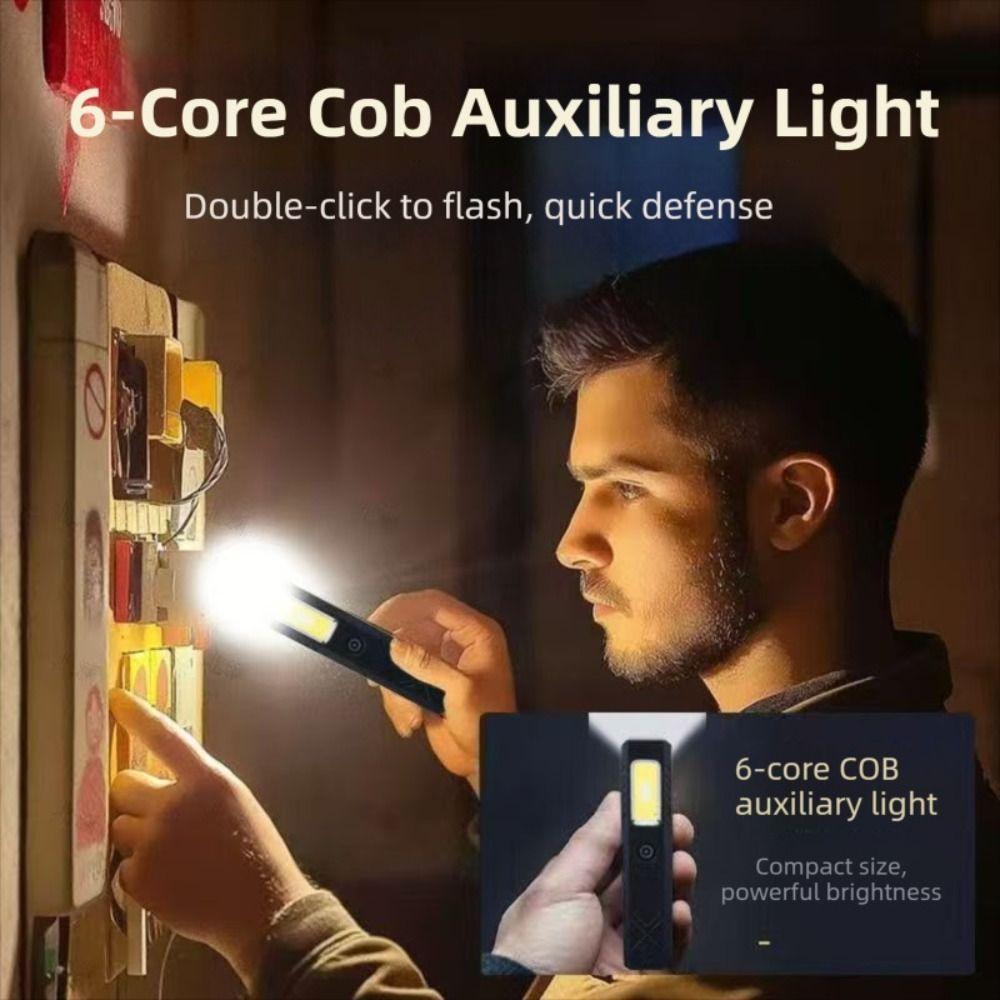 Rechargeable LED Keychain Flashlight with Magnet Back Clip Design Security Flashing Work Light Ultra-thin Multifunctional