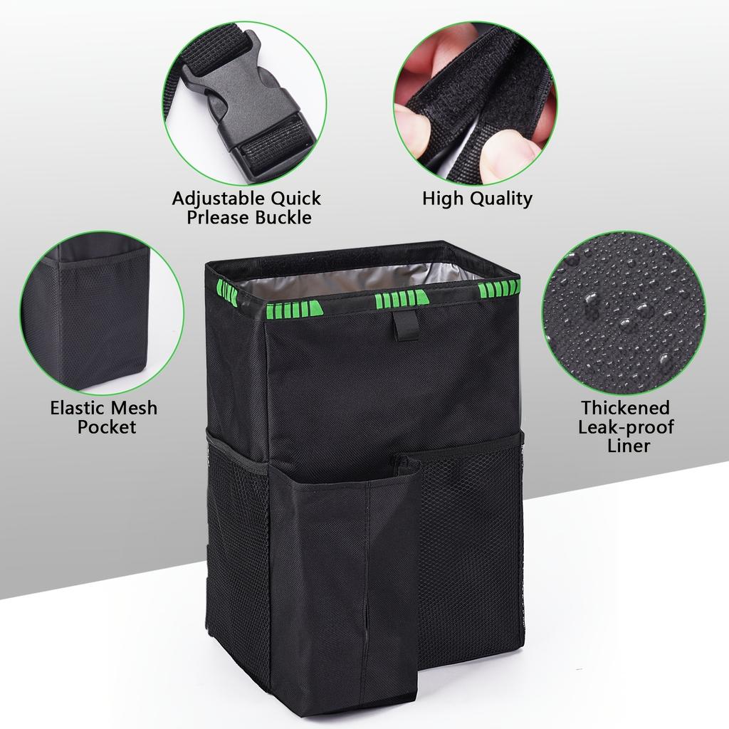 Car Trash Can 3.5 Gallons Car Garbage Can Foldable Car Trash Bag Hanging with Storage Pockets High Quality Car Trash Bin