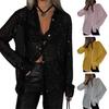 Women Shirt Lapel Long Sleeve Shiny Sequins Shirt Tops Loose Fit Hidden Button Cardigan Shirt Night Club Party Wear