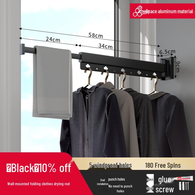 Wall-Mounted Telescopic Folding Clothes Drying Rack for Indoor/Outdoor Use