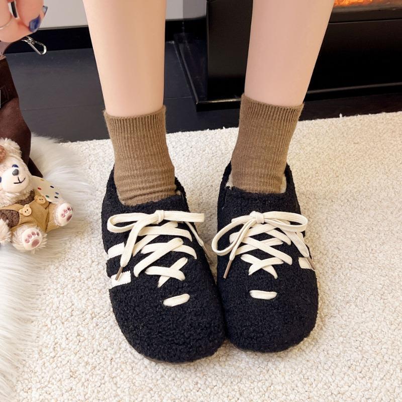New Winter Fleece Thickened Fluffy Shoes Women's Fleece Thickened Warm Retro Cotton Shoes Lightweight Doudou Shoes