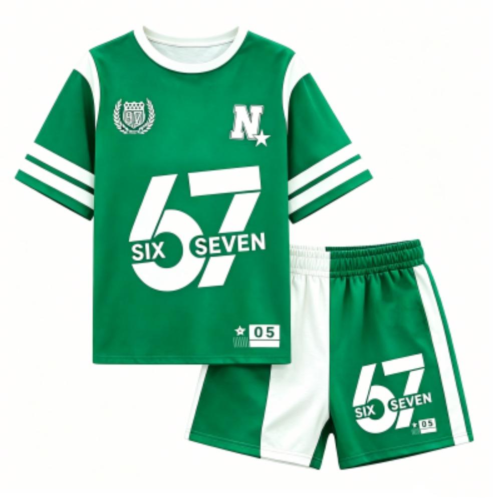 Men's Fashion Letter Number 67 Printed Outdoor Street Men's T-shirt and Shorts 2 Piece Set Summer Casual Outfit Men's and Women's Sports Set