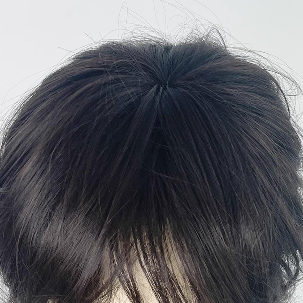 Kurze Vokuhila-Perücken mit Pony, synthetische glatte Anime-Perücke für Männer, schwarz, grau, grüne Haare, für den täglichen Gebrauch, Party, Cosplay