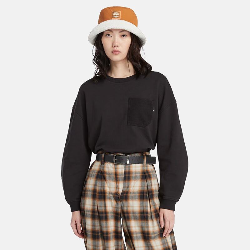 Timberland Burgundy Solid Color Spliced Round Neck Pullover Sweatshirt Women sweatshirt Black A6HTW-001