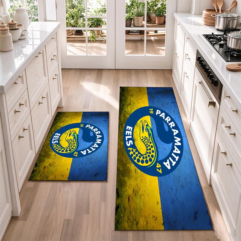 Parramatta Eels Flannel Kitchen Floor Mat – Non-Slip, Absorbent and Easy to Clean Suitable for Kitchens, Entryways Bedroomsand Bathrooms