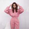 Casual women's suit European and American hoodie long-sleeved zipper cardigan sweater sports elastic trousers two-piece set