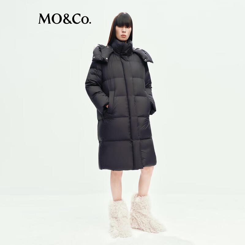 MO&Co. Women's Long Goose Down Jacket with Detachable Hood