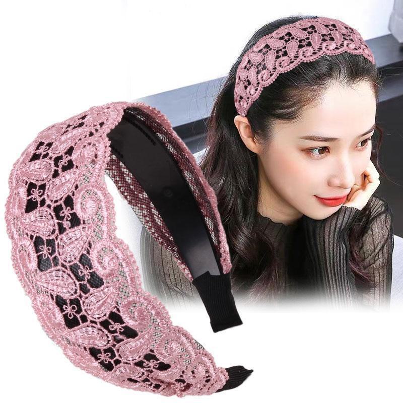 White Breathable Wide Lace Hairband with Non-Slip Teeth - Perfect Summer Hair Accessory