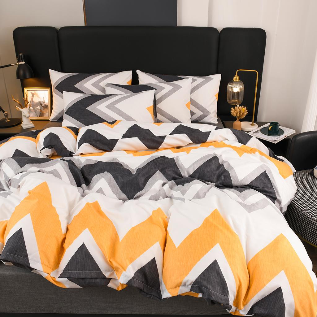 Gelb-grau-weißes Wellen-Bettbezug-Set für Mädchen, Jungen, Kinder und Teenager, Mikrofaser, modernes Bettwäsche-Set, wendbarer Steppdeckenbezug