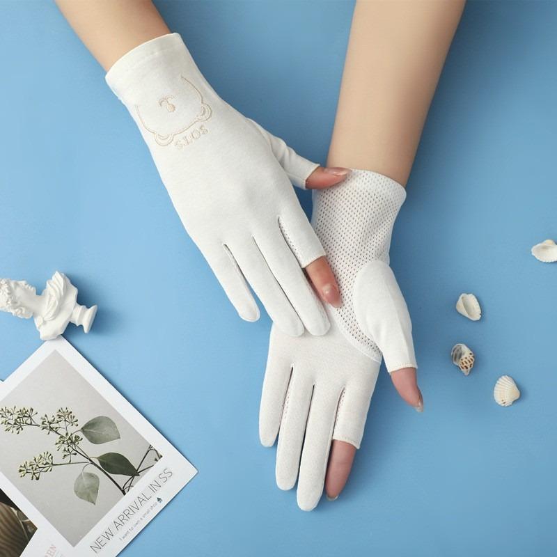 Summer Sunscreen Gloves Women's Thin Spring and Autumn Driving Cycling UV-proof Breathable Non-slip Two-finger Gloves