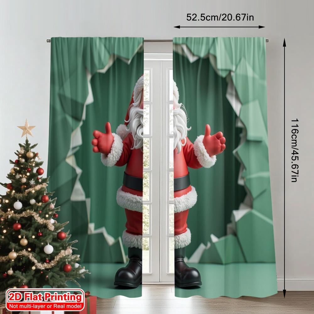 2pcs 2D flat printing Christmas Drapes Santa Christmas Festive Joyful Celebration 100% Polyester Without Electricity Festive
