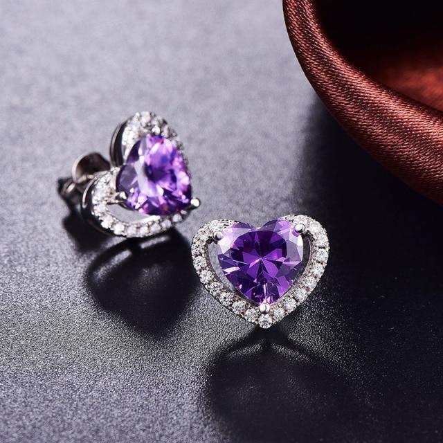 Высококачественные Классические Женские Романтические Украшения ААА Циркониевый Камень Сердце Пусеты Элегантные Свадебные Украшения Серьги Цветные Серьги Украшения