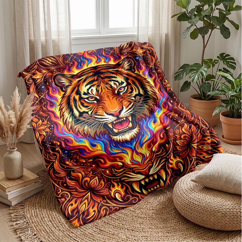 Tiger Fantasy Forest Theme blanket Lightweight Warm Flannel Blanket Decorative Throw Blanket for Home Decoration