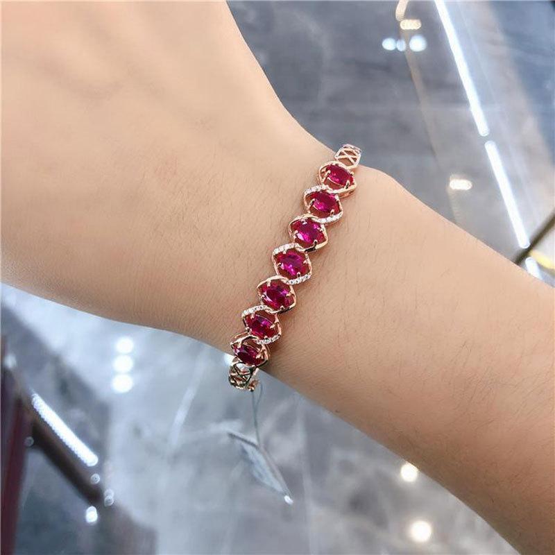 Purple Gold Colored Gold Inlaid Redstone Bracelet Fashionable Luxury Classic Rose Gold Plated Women'S Jewelry
