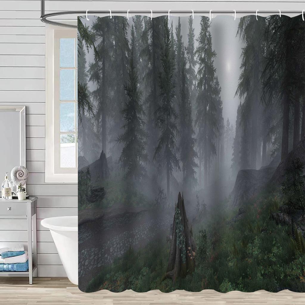 Duschvorhang Wasserdicht Und Schimmelresistent Digitaldruck Waldpflanze Duschvorhang Badezimmer Duschstoff Trennvorhang Ohne Stanzen