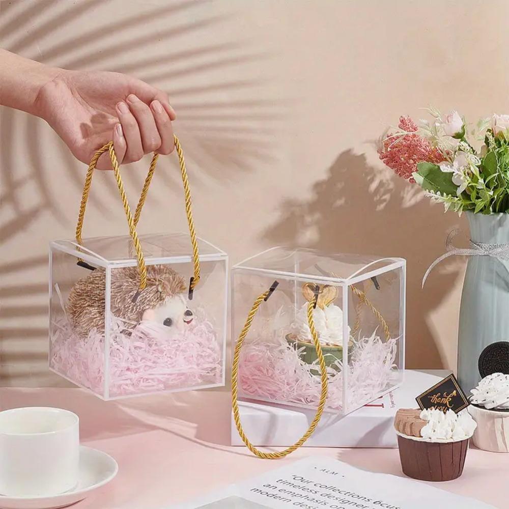 8pcs Transparent PVC Gift Boxes with Polyester Cord Handles Square Clear Box Gift Packing Box Jewelry Ornament Packaging Display Clear Display Cases