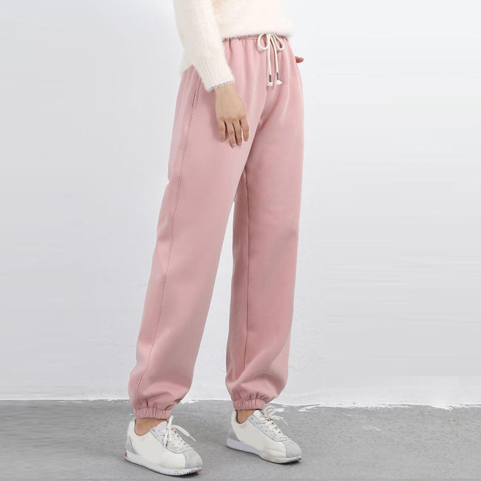 

Fashion Women Plus Velvet Elastic Lace-up Casual Sweatpants Pants M рожевий