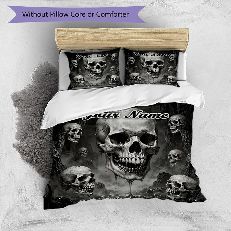 3PC Custom Name Skulls Dark Forest Bedding Set Duvet Cover Closure Includes 1 Duvet Cover & 2 Pillowcases for Bedroom