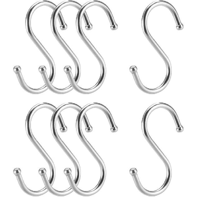 uxcell Stainless Steel S Hooks 2" S Shaped Hook Hangers for Kitchen Bathroom Bedroom Storage Room Office Outdoor Multiple Uses 8pcs