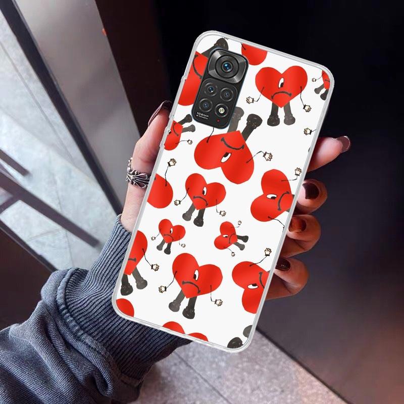 Bad Bunny Herz Handyhülle Für Xiaomi Redmi Note 15 14 14S 13 12S 12 Pro Plus 11S 11 10S 10 4G Hülle 11E 11T 5G Druck Fundas Rot