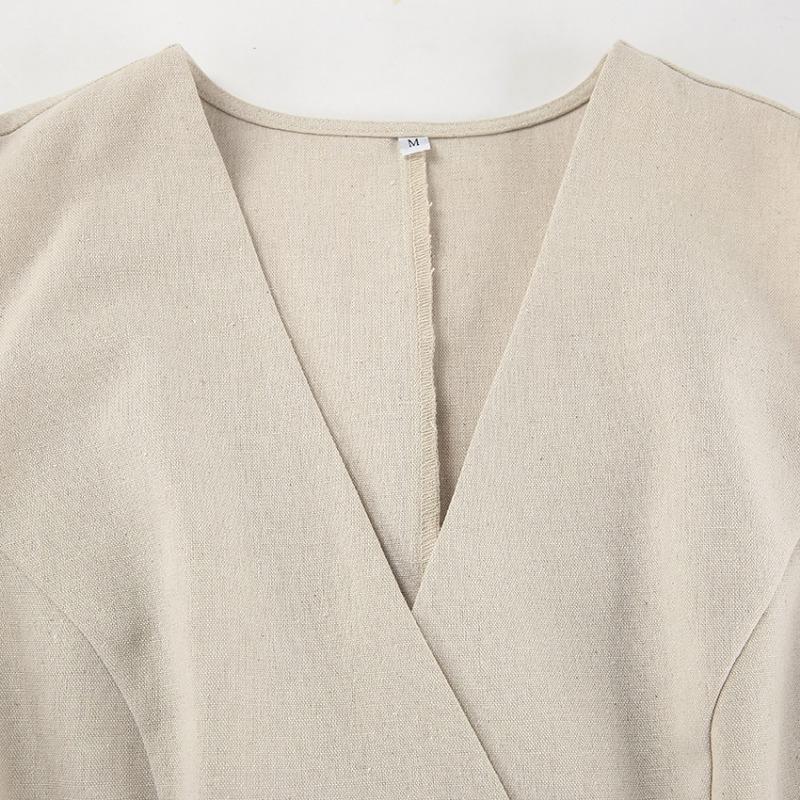 Women's Cotton and Hemp Fabric Set Commuting 2-piece Set V-neck Vest+Loose Wide Leg Pants New Fashion Spring Summer