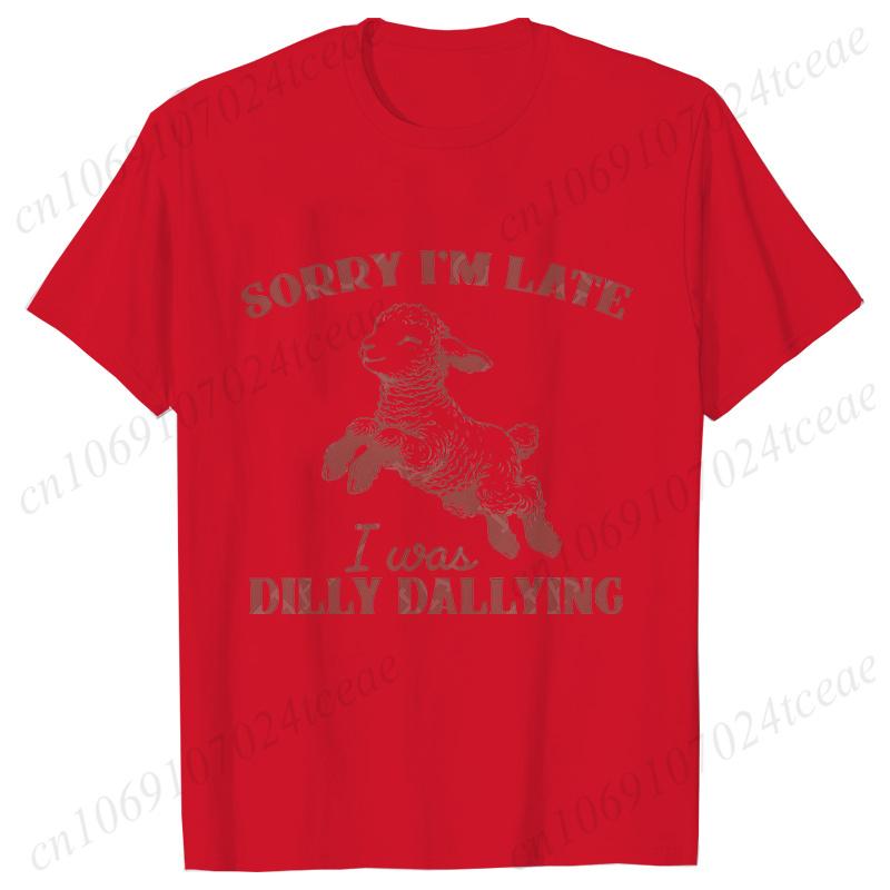 Sorry I'm Late I Was Dilly Dallying T-shirts for Women Funny Sheep Graphic Y2k Tops Summer Short Sleeve Tees Female Clothing