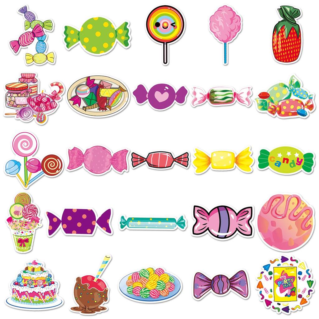 50pcs Cute Cartoon Candy Stickers: Kids' Reward, Journal, Skateboard, Computer, Phone, Waterproof Decor